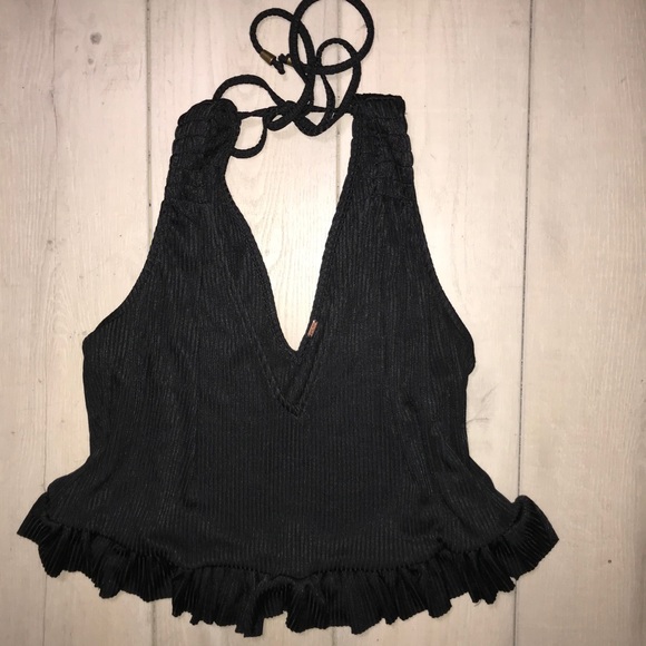 Free People Tops - Free People deep v black self tie cami top